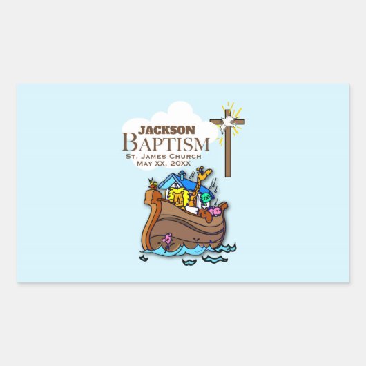 Sticker Rectangulaire Personnalisable, Baby Boy Baptism Arche de Noah (Devant)