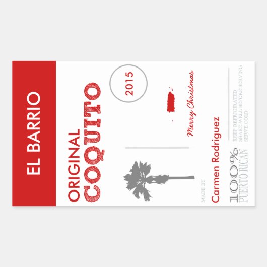 Sticker Rectangulaire Personnalisable Coquito de Porto Rico (Devant)