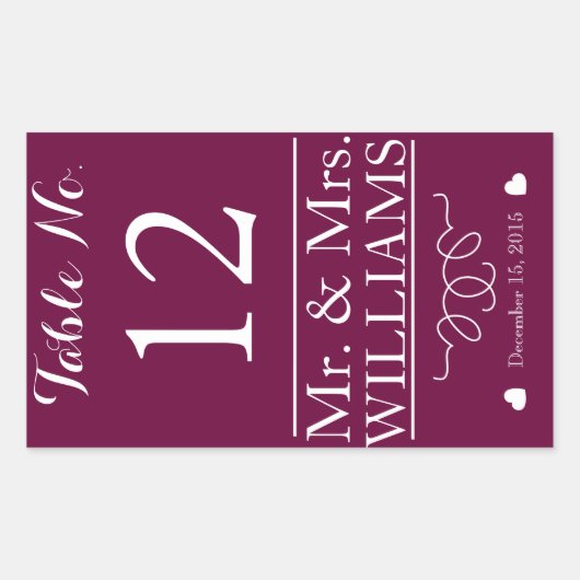 Sticker Rectangulaire personnalisé bouteille de vin de mariage numéro de (Devant)