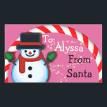 Sticker Rectangulaire Personnalisé de Père Noël Snowman Pink Christmas<br><div class="desc">Parfois, nous devons être l'aide physique pour Père Noël ! Les autocollants personnalisés de Père Noël vont sûrement rendre cela plus facile! Ne le dis pas seulement... Prouvez-le avec une marque visuelle sur les cadeaux de vos enfants de Père Noël lui-même ! Certainement une Meilleure Maman jamais bouger! Joyeux Noël!...</div>