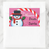 Sticker Rectangulaire Personnalisé de Père Noël Snowman Pink Christmas (Sac)