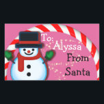 Sticker Rectangulaire Personnalisé de Père Noël Snowman Pink Christmas<br><div class="desc">Parfois, nous devons être l'aide physique pour Père Noël ! Les autocollants personnalisés de Père Noël vont sûrement rendre cela plus facile! Ne le dis pas seulement... Prouvez-le avec une marque visuelle sur les cadeaux de vos enfants de Père Noël lui-même ! Certainement une Meilleure Maman jamais bouger! Joyeux Noël!...</div>
