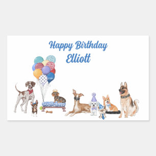 Sticker Rectangulaire Personnalisé Joyeux Anniversaire Canine race Chien