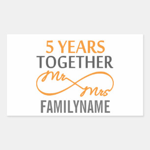 Sticker Rectangulaire Personnalisé M. et Mme 5e anniversaire