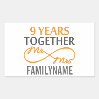 Sticker Rectangulaire Personnalisé M. et Mme 9e anniversaire
