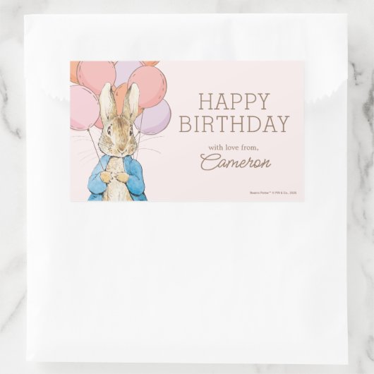 Sticker Rectangulaire Personnalisé Peter Rabbit rose Anniversaire (Sac)