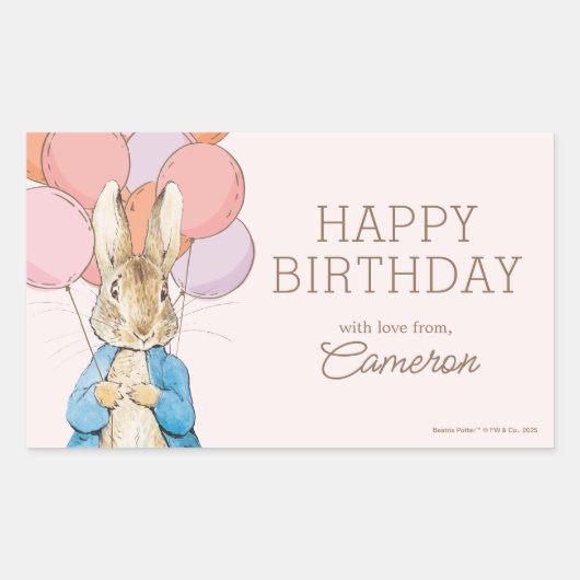 Sticker Rectangulaire Personnalisé Peter Rabbit rose Anniversaire (Devant)