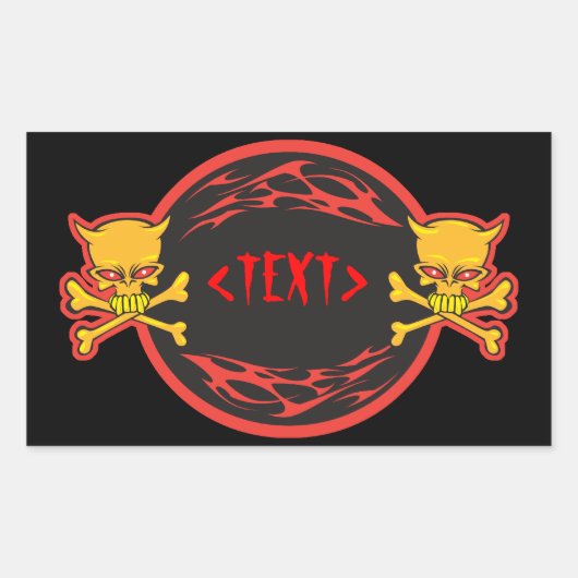 Sticker Rectangulaire Personnaliser Crânes et Flames Design,<TEXT> (Devant)