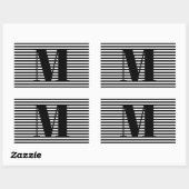 Sticker Rectangulaire Personnaliser monogramme initial noir blanc rayure (Feuille)