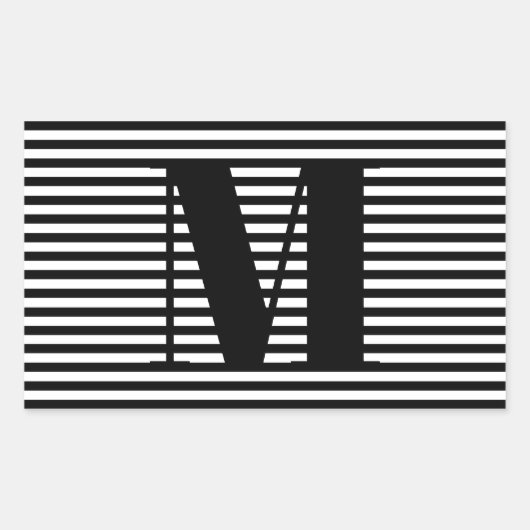 Sticker Rectangulaire Personnaliser monogramme initial noir blanc rayure (Devant)