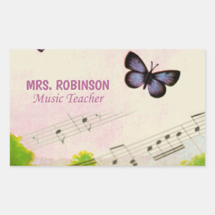 Sticker Rectangulaire Personnaliser, Musique Papillons Merci Enseignant