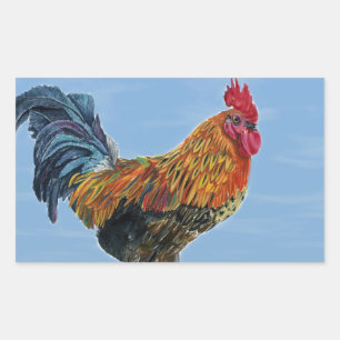 Sticker Rectangulaire Personnaliser vintage du ciel de coq poulet animal