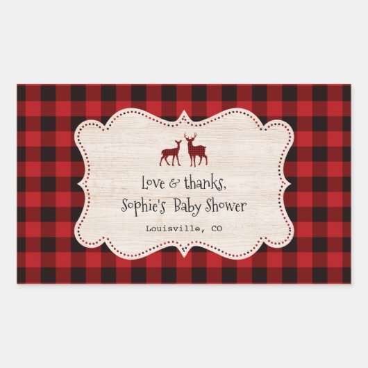 Sticker Rectangulaire Petit Baby shower Chasseur de bûcheron doux (Devant)