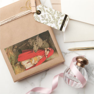 Sticker Rectangulaire Petit chapeau rouge vintage et grand loup méchant