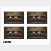 Sticker Rectangulaire Petit chaton mignon dans un vieux coque en bois (Feuille)