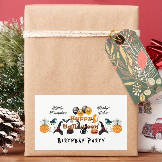 Sticker Rectangulaire Petit Citrouille Joyeux ballon de fête d'Halloween (vacances)