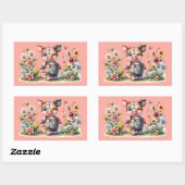Sticker Rectangulaire Petit Cochon Patchwork dans un Jardin Fleuri Magne (Feuille)