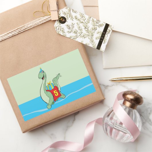 Sticker Rectangulaire Petit garçon, 5e anniversaire Dinosaur (Cadeaux)