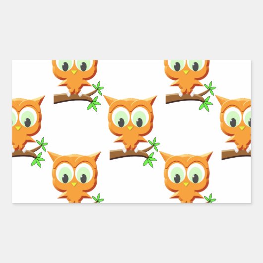 Sticker Rectangulaire Petite Chouette en dessin sur Motif de branche (Devant)