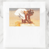 Sticker Rectangulaire Petite fille mignonne jouant dans le sable (Sac)
