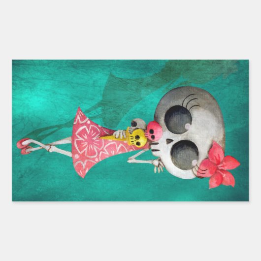 Sticker Rectangulaire Petite Miss Mort avec crème glacée Halloween (Devant)