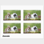 Sticker Rectangulaire Petits Bunnies Avec Marguerites (Feuille)