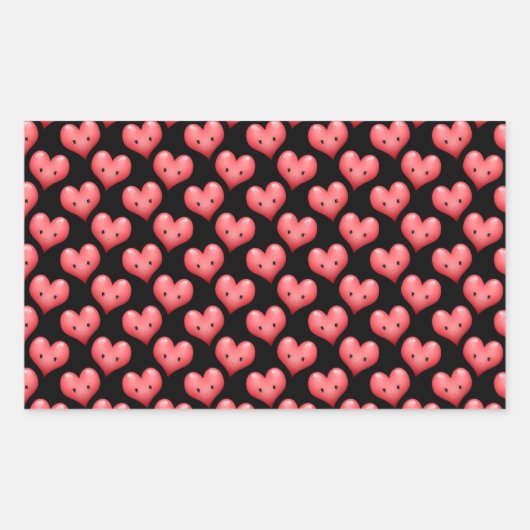 Sticker Rectangulaire Petits Coeurs rouges mignons en noir (Devant)
