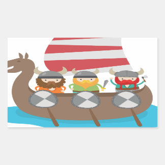 Sticker Rectangulaire Petits Vikings en bateau