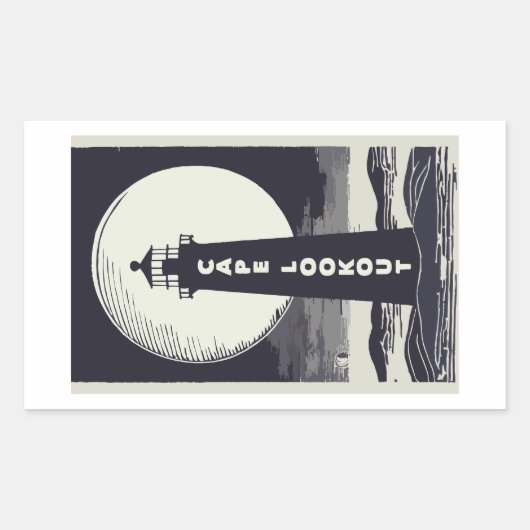Sticker Rectangulaire Phare de Cape Lookout Lune de Caroline du Nord (Devant)