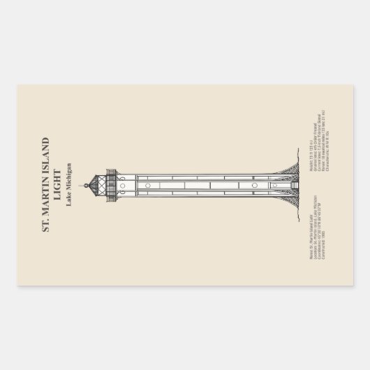Sticker Rectangulaire Phare de l'île St Martin - Michigan - SBD (Devant)