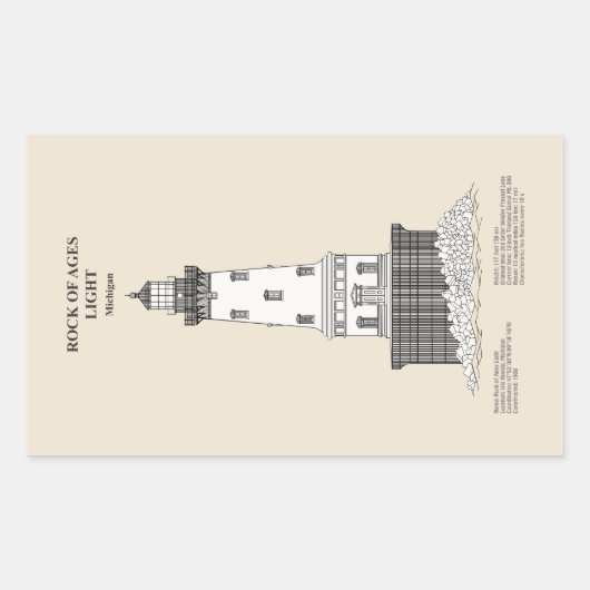 Sticker Rectangulaire Phare de Rock of Ages - Michigan - SBD (Devant)