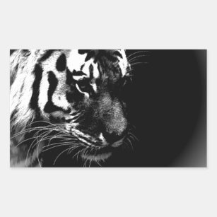 Sticker Rectangulaire Photo d'art noir blanc sur tigre