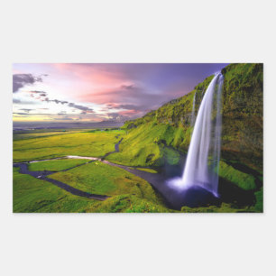 Sticker Rectangulaire Photo de cascade islandaise verte et naturelle