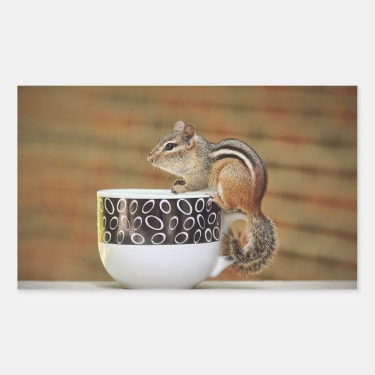 Sticker Rectangulaire Photo de Chipmunk avec Latte Coffee Cup (Devant)