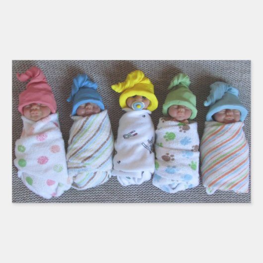 Sticker Rectangulaire Photo de Five Clay Babies : Polymer Clay, Swaddled (Devant)