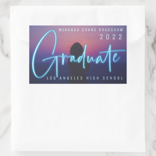 Sticker Rectangulaire Photo Neon Blue Graduate (Sac)