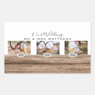 Sticker Rectangulaire Photo Rustic Collage Monogram NEWLYWEDS WEDDING