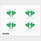 Sticker Rectangulaire Pickleball Mariage rose et vert Preppy (Feuille)