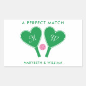 Sticker Rectangulaire Pickleball Mariage rose et vert Preppy (Devant)