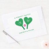 Sticker Rectangulaire Pickleball Mariage rose et vert Preppy (Enveloppe)