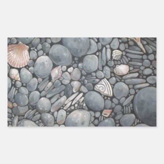 Sticker Rectangulaire Pierres de plage Coques Galets Rochers Peinture Ar (Devant)