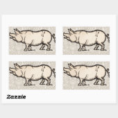 Sticker Rectangulaire Pig Antique Piggy Cute Illustration Vintage (Feuille)