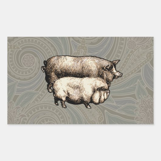 Sticker Rectangulaire Pig Farm Pays Antique Illustration Art (Devant)