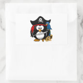 Sticker Rectangulaire Pingouin de pirate mignon avec coffre au trésor (Sac)