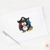 Sticker Rectangulaire Pingouin de pirate mignon avec coffre au trésor (Enveloppe)