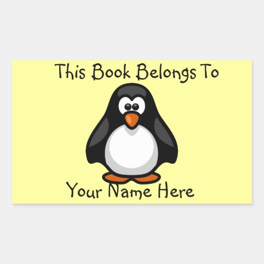 Sticker Rectangulaire Pingouin mignon sur plaque de nom du livre jaune (Devant)