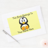 Sticker Rectangulaire Pingouin mignon sur plaque de nom du livre jaune (Enveloppe)