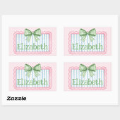 Sticker Rectangulaire Pink and Blue Frame With Green Gingham Bow (Feuille)