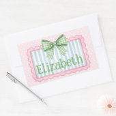 Sticker Rectangulaire Pink and Blue Frame With Green Gingham Bow (Enveloppe)