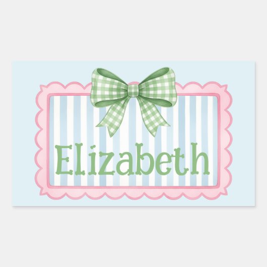 Sticker Rectangulaire Pink and Blue Frame With Green Gingham Bow (Devant)